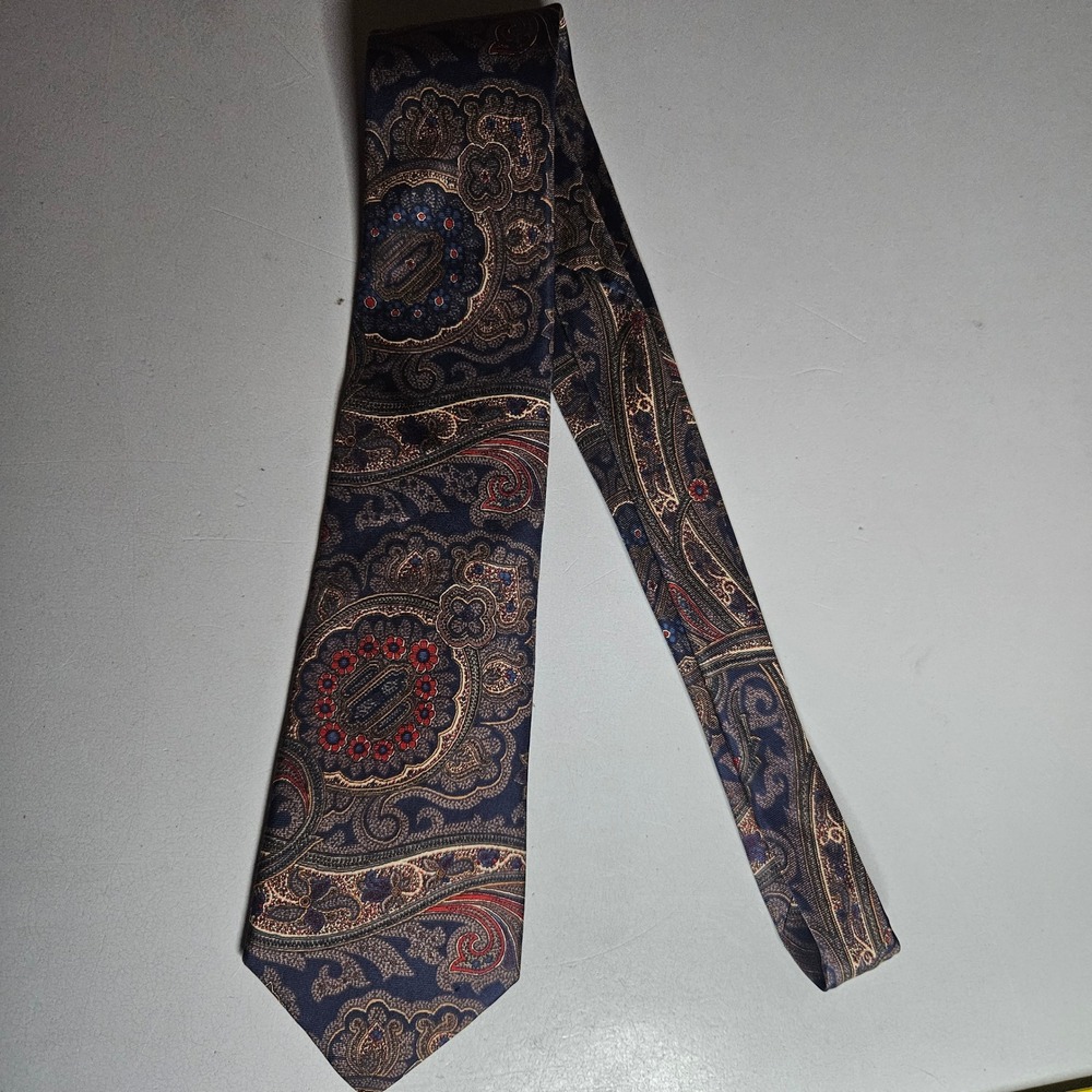 Vintage Liberty of London Mens Silk Tie Navy Blue Burgundy Gold Paisley USA